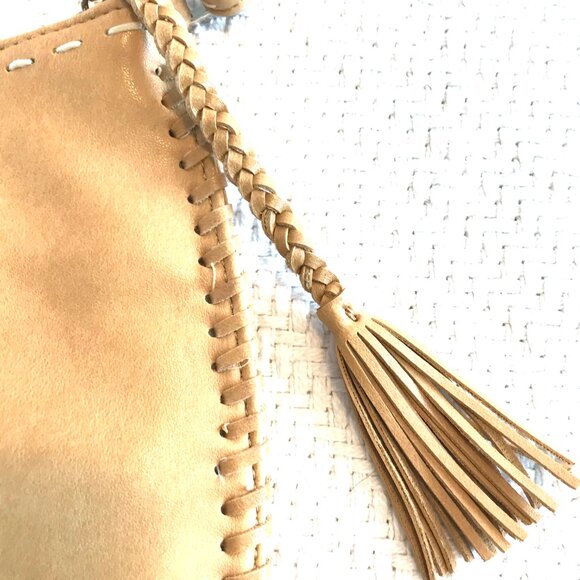 Aldo tan purse tassel stitching braid zip faux leather - Picture 2 of 8